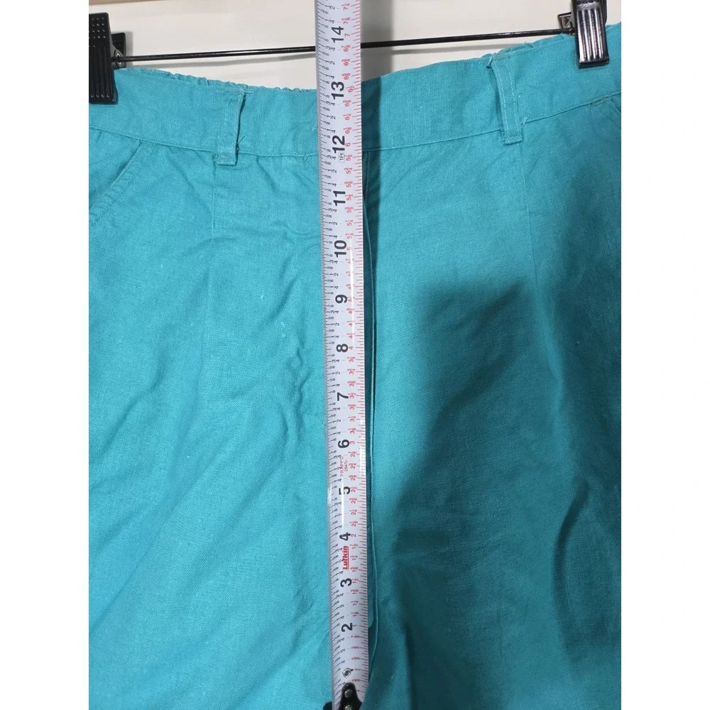 90s JVC Collection Pleated Mom Shorts‎ 10 Turquoise Teal High Rise Ramie Elastic